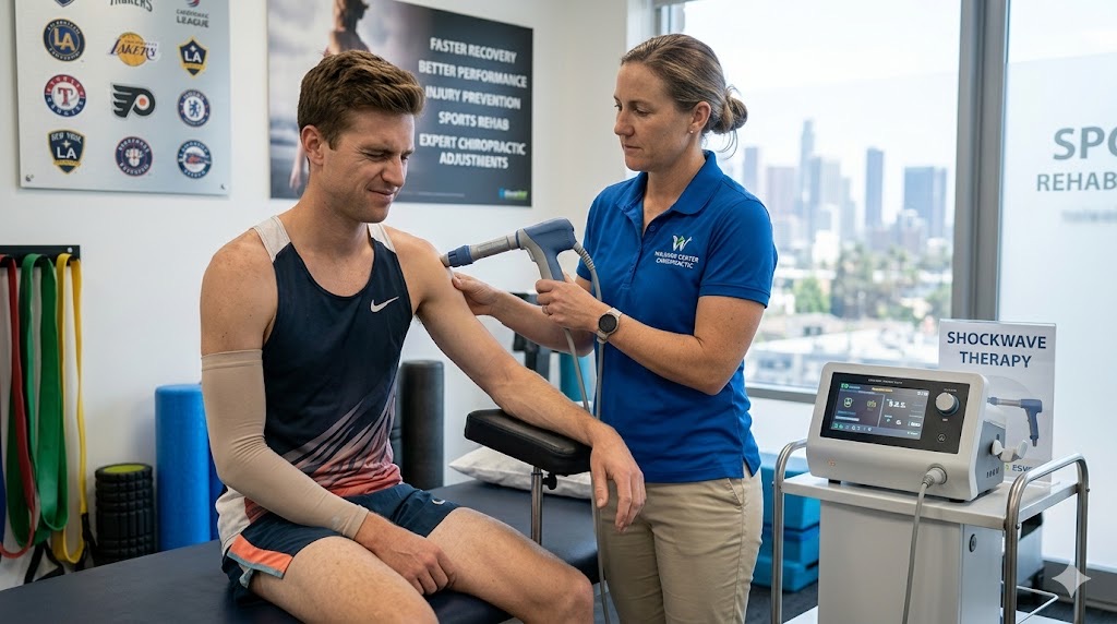 Shockwave therapy session for sports injury at Wilshire Center Chiropractic
