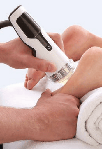 Focused shockwave therapy applied to foot and ankle